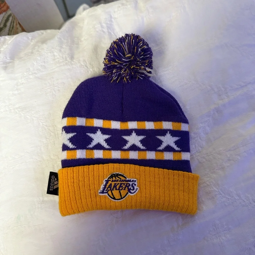 Adidas Kids Purple and Gold Lakers Beanie